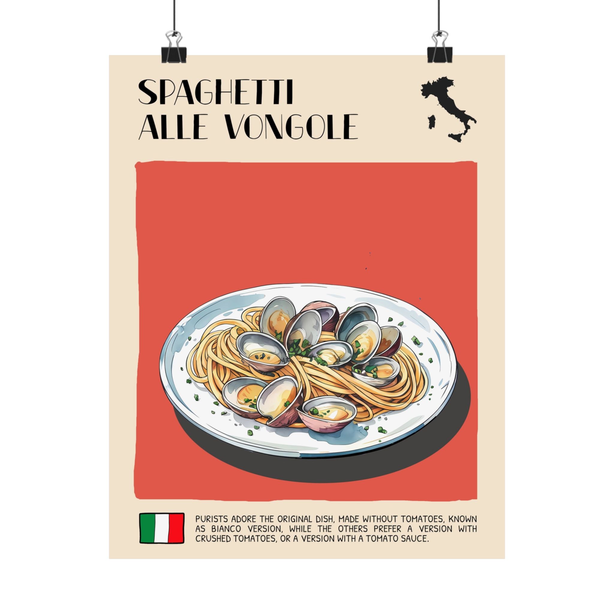 Spaghetti Alle Vongole Poster —  Kitchen Art Vertical Matte Print