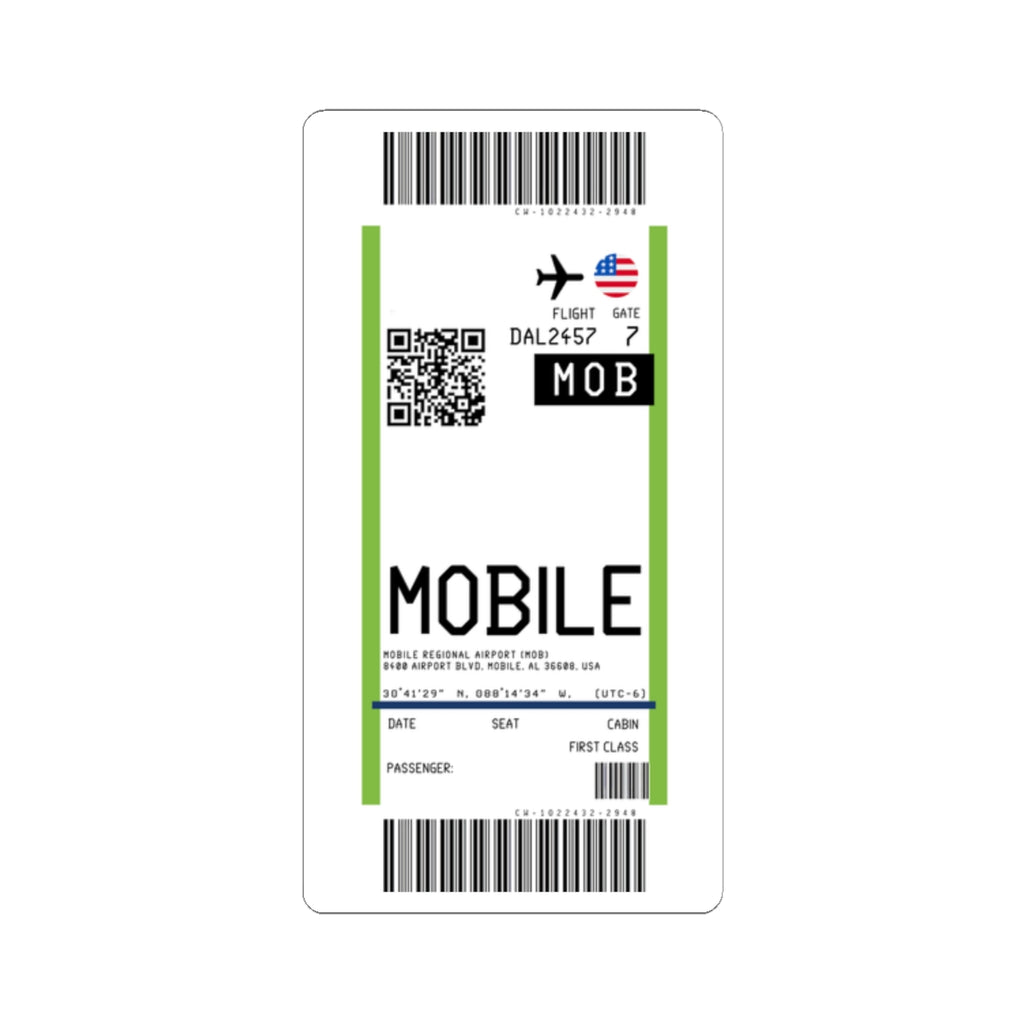 Mobile Regional Airport (MOB) Boarding Pass Sticker — Travel Luggage Decal