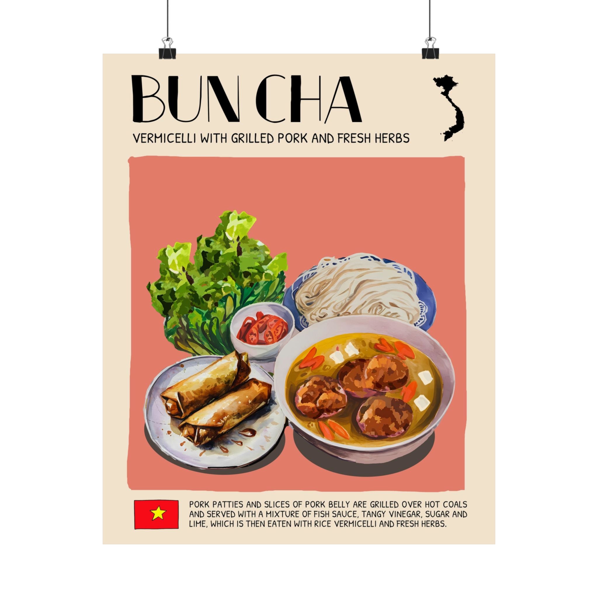 Bun Cha Matte Poster — Vietnamese Food Kitchen Art