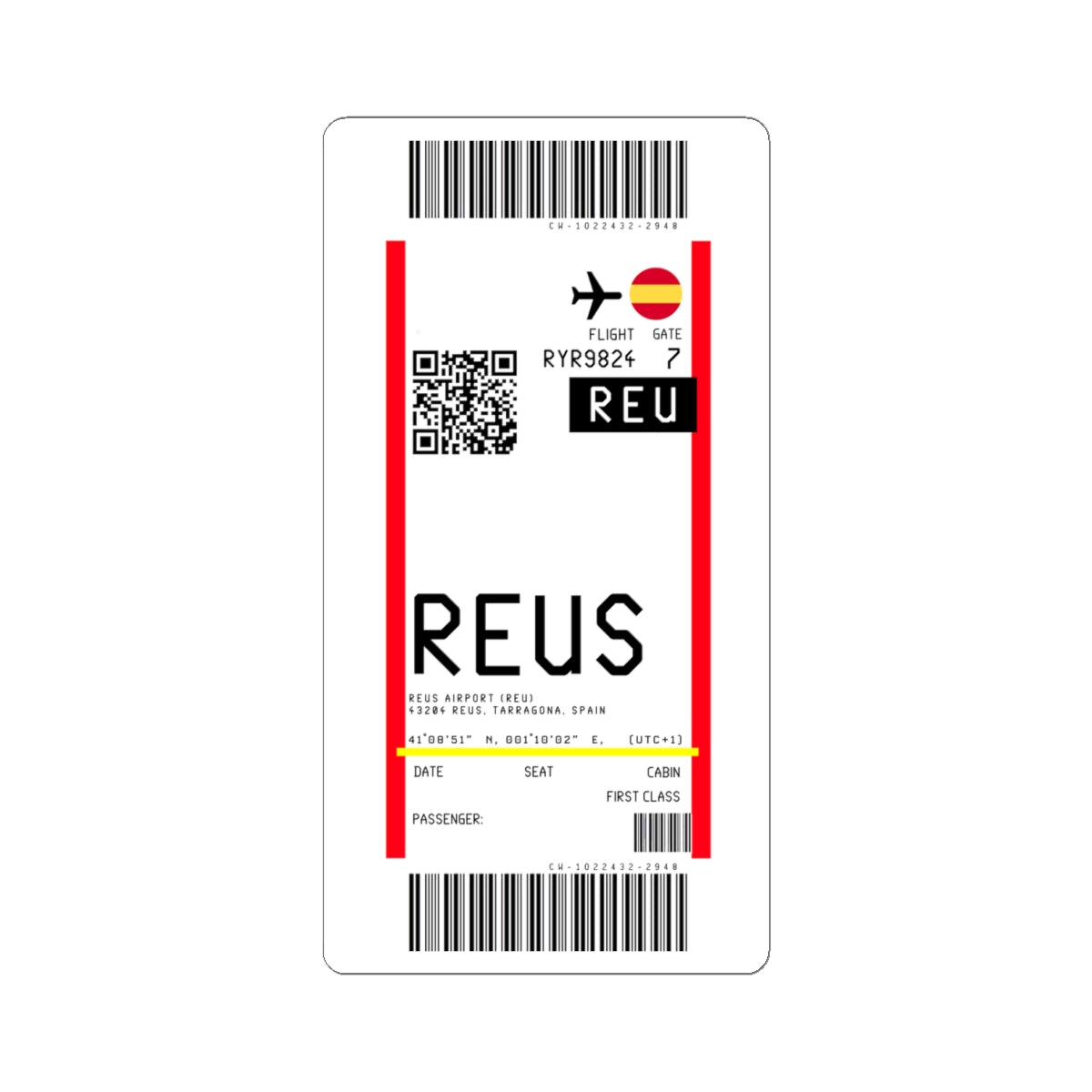 Reus Airport (REU) Boarding Pass Sticker — Travel Luggage Decal