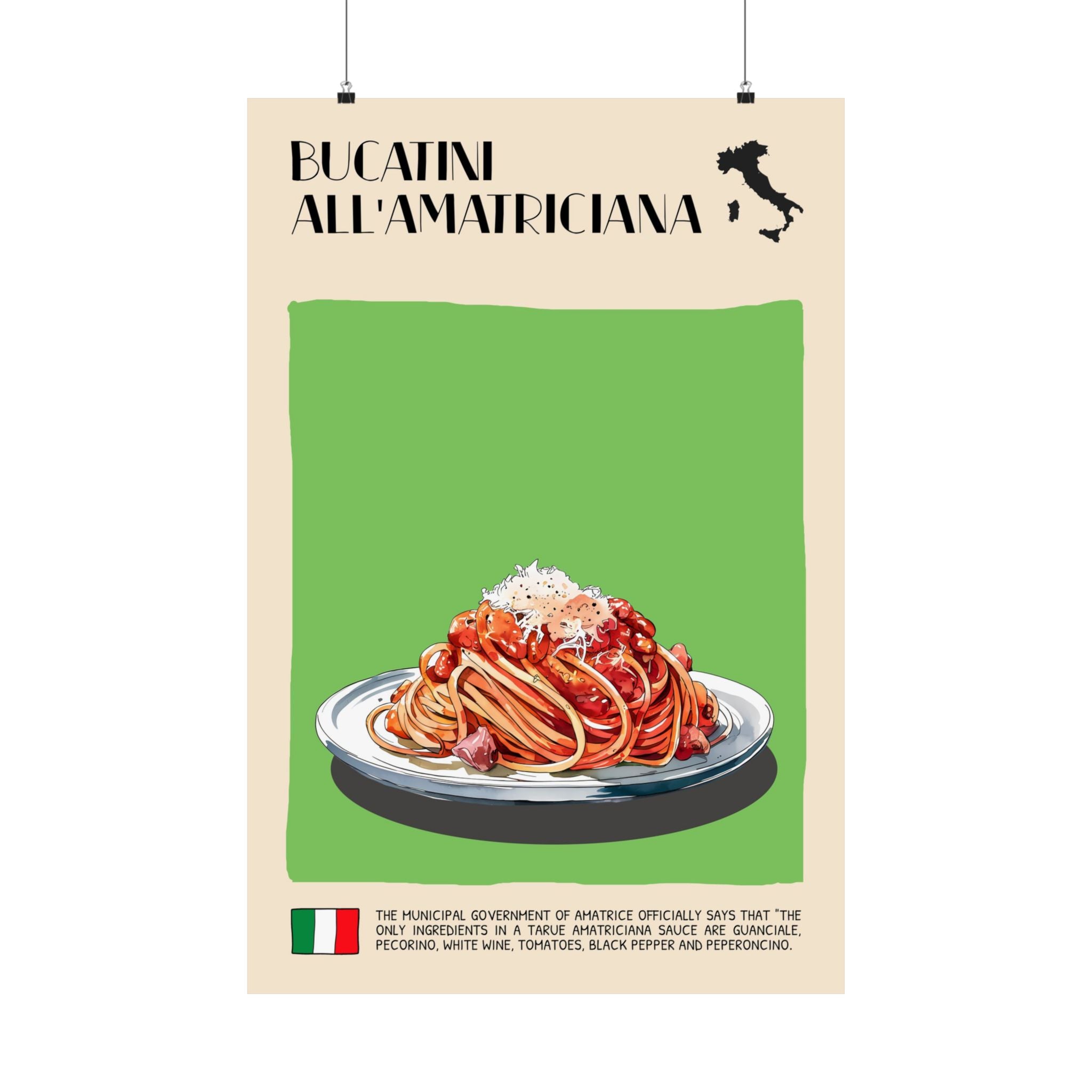 Bucatini all'Amatriciana Poster —  Kitchen Art Vertical Matte Print