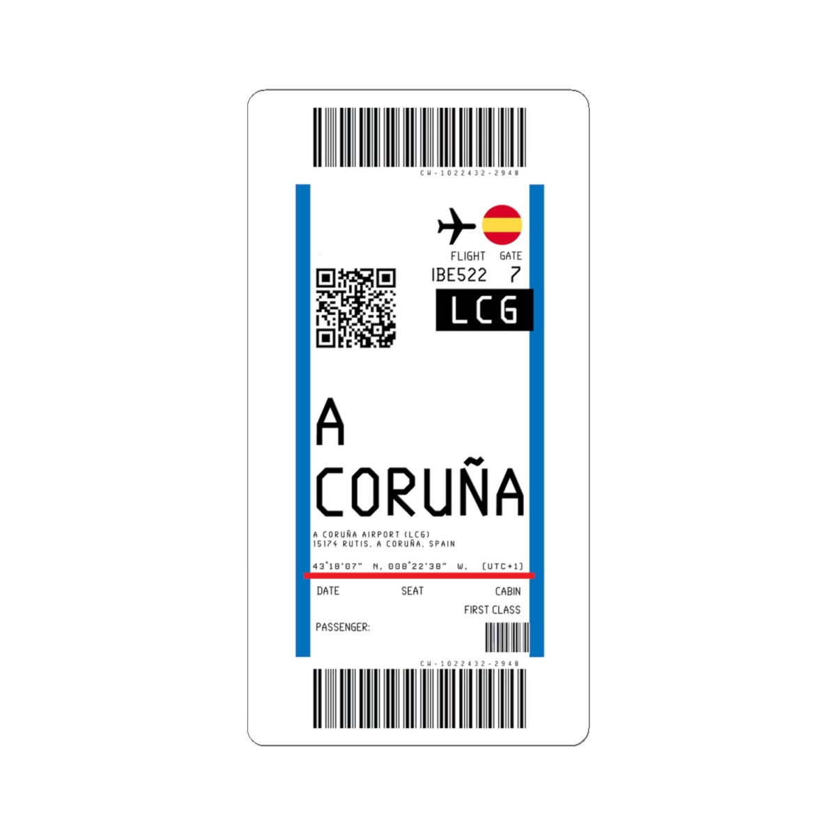 A Coruña Airport (LCG) Boarding Pass Sticker — Travel Luggage Decal