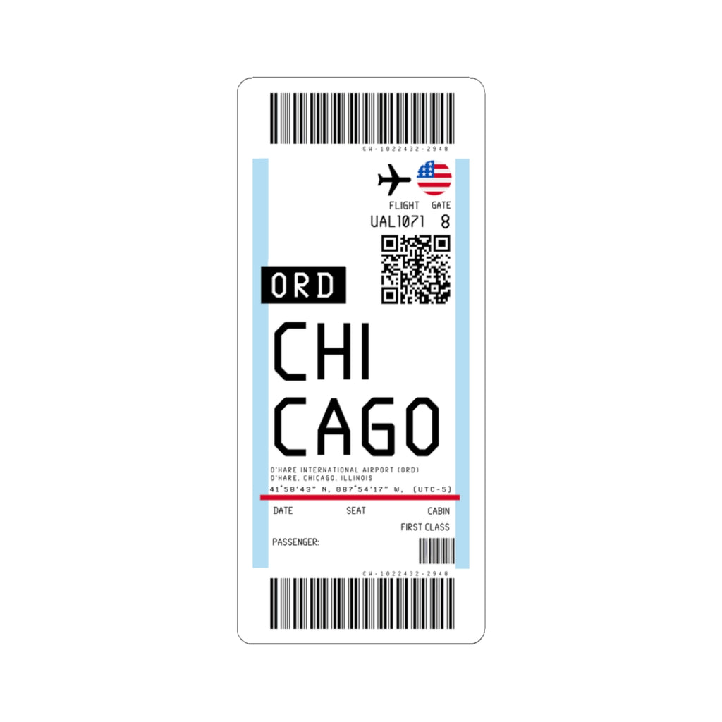 Chicago O'Hare International Airport (ORD) Boarding Pass Sticker — Travel Luggage Decal