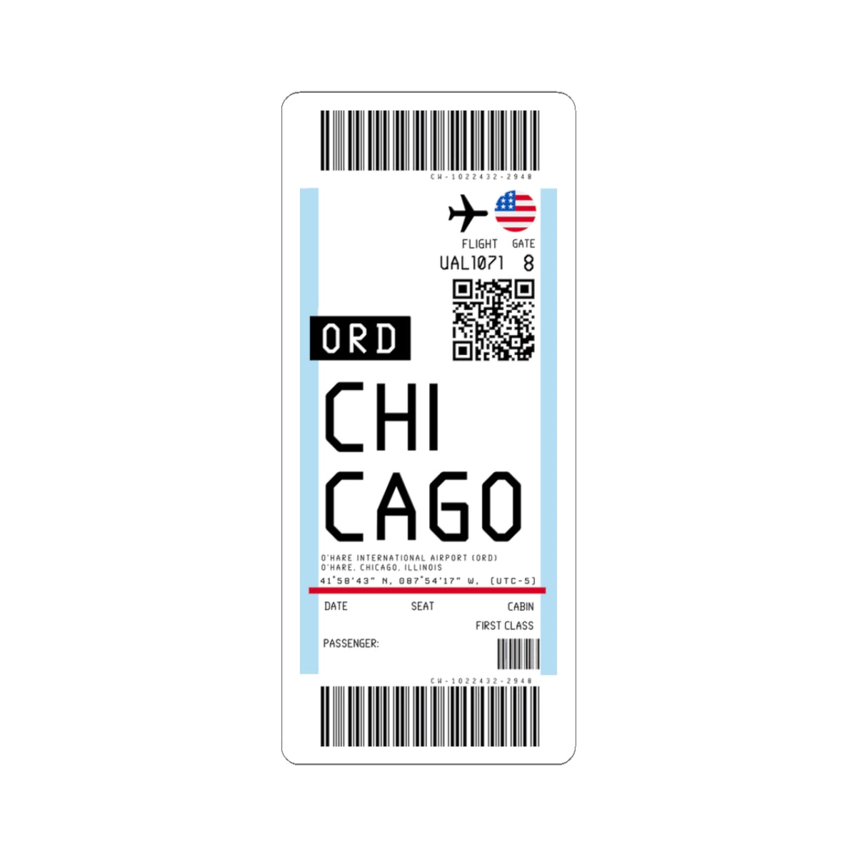 Chicago O'Hare International Airport (ORD) Boarding Pass Sticker — Travel Luggage Decal
