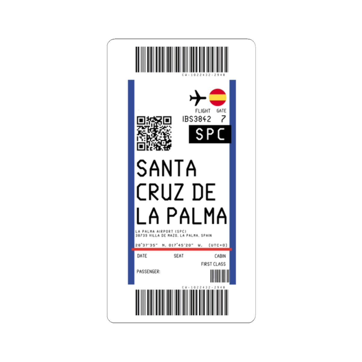 La Palma Airport (SPC) Boarding Pass Sticker — Travel Luggage Decal