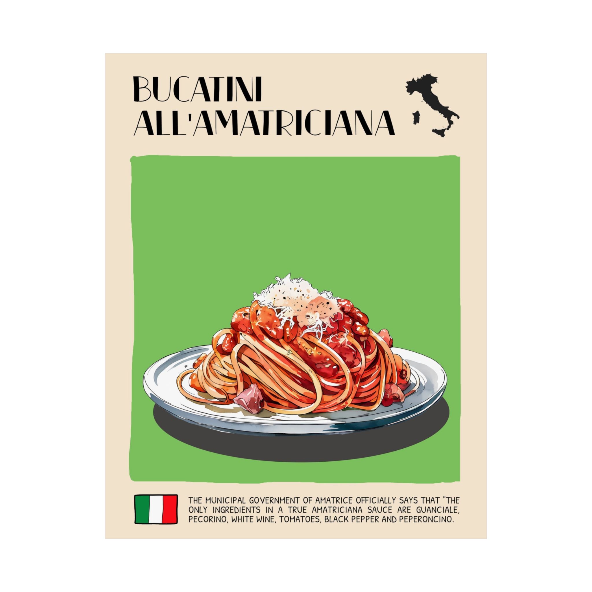 Bucatini all'Amatriciana Poster —  Kitchen Art Vertical Matte Print