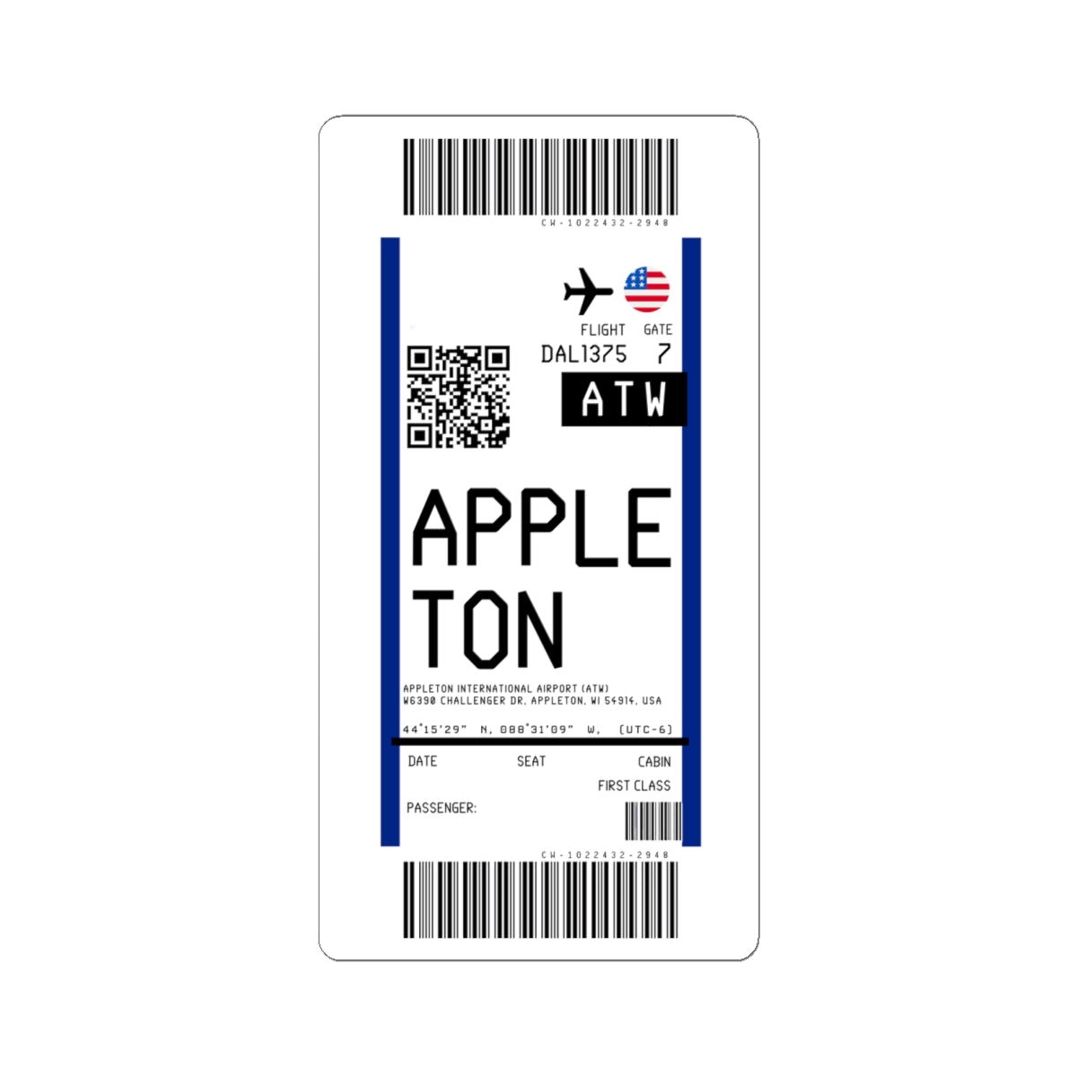 Appleton International Airport (ATW) Boarding Pass Sticker — Travel Luggage Decal