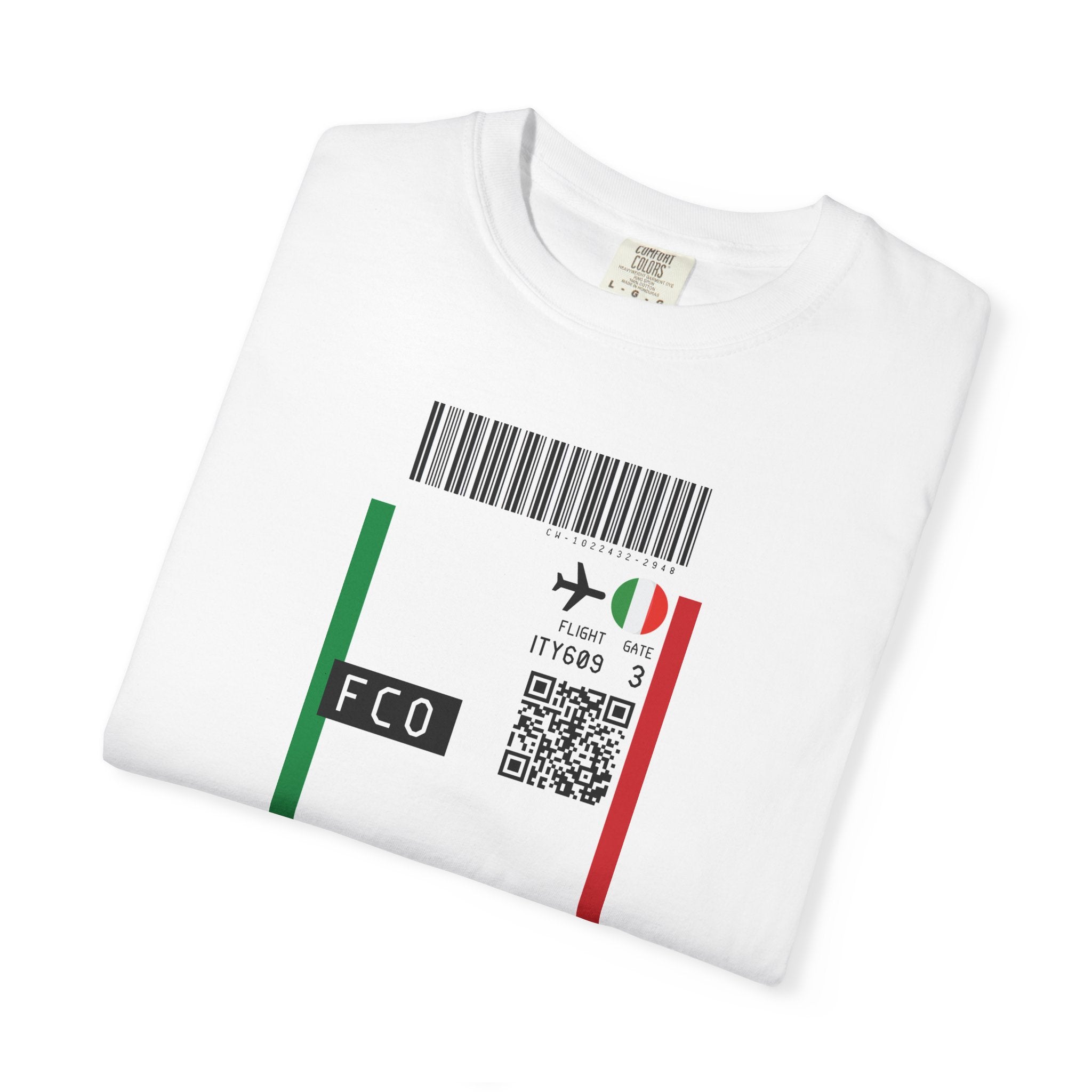 ROME - LEONARDO DA VINCI-FIUMICINO AIRPORT (FCO) Boarding - Pass White T‑Shirt - First Class Airport Ticket Travel
