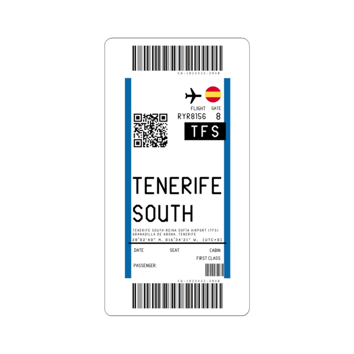 Tenerife South - Reina Sofia Airport (TFS) Boarding Pass Sticker — Travel Luggage Decal