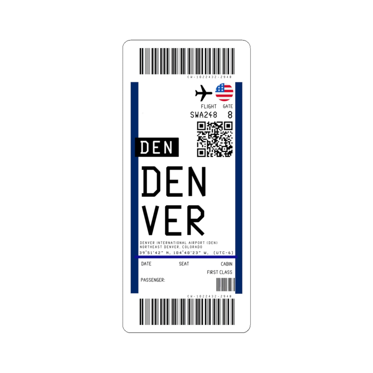 Denver International Airport (DEN) Boarding Pass Sticker — Travel Luggage Decal