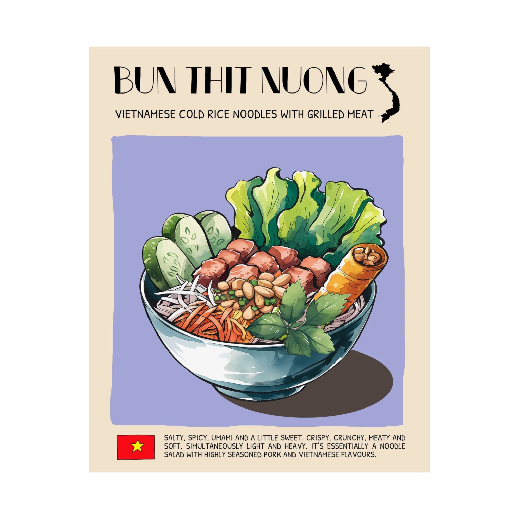 Bun Thit Nuong Matte Poster — Vietnamese Food Kitchen Art