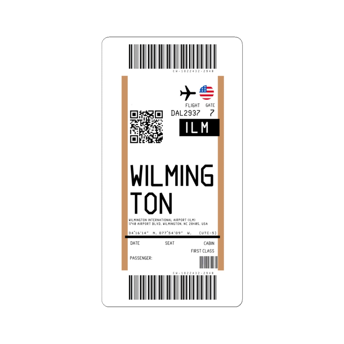 Wilmington International Airport (ILM) Boarding Pass Sticker — Travel Luggage Decal