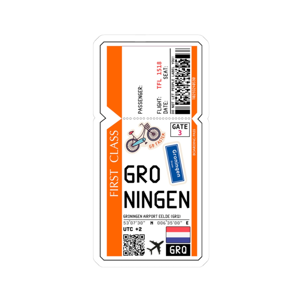 Groningen Airport Eelde (GRQ) Boarding Pass Sticker — Travel Luggage Decal