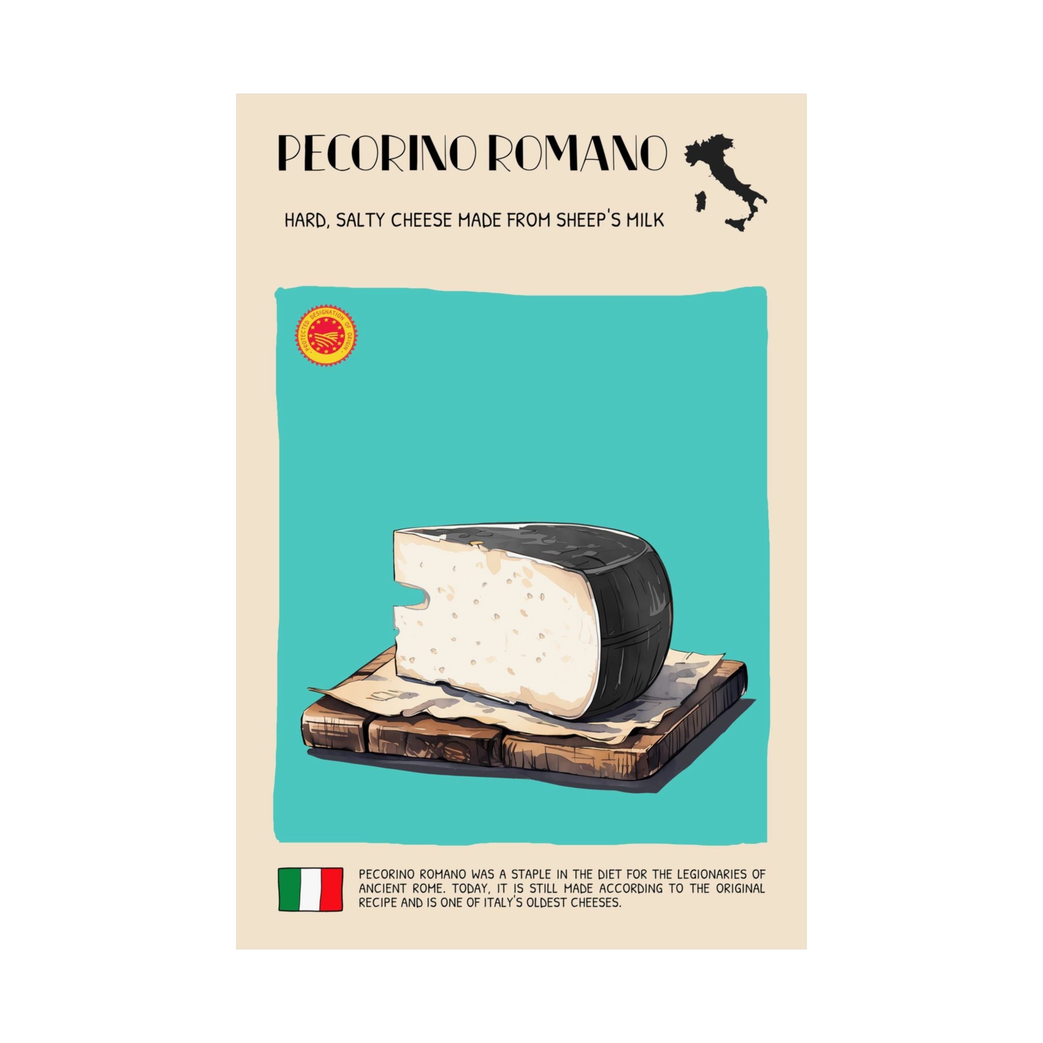 Pecorino Romano Cheese Poster — Kitchen Art Vertical Matte Print