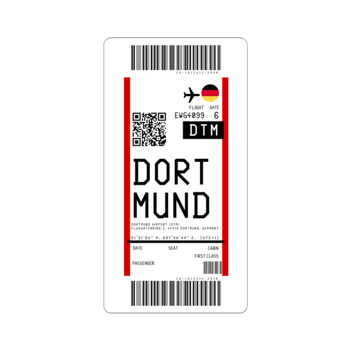 Dortmund Airport (DTM) Boarding Pass Sticker — Travel Luggage Decal