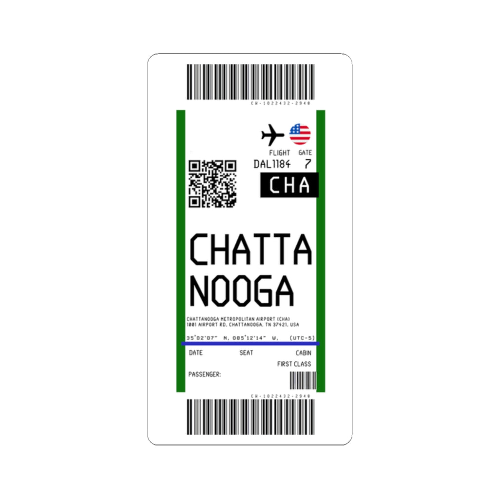 Chattanooga Metropolitan Airport (CHA) Boarding Pass Sticker — Travel Luggage Decal