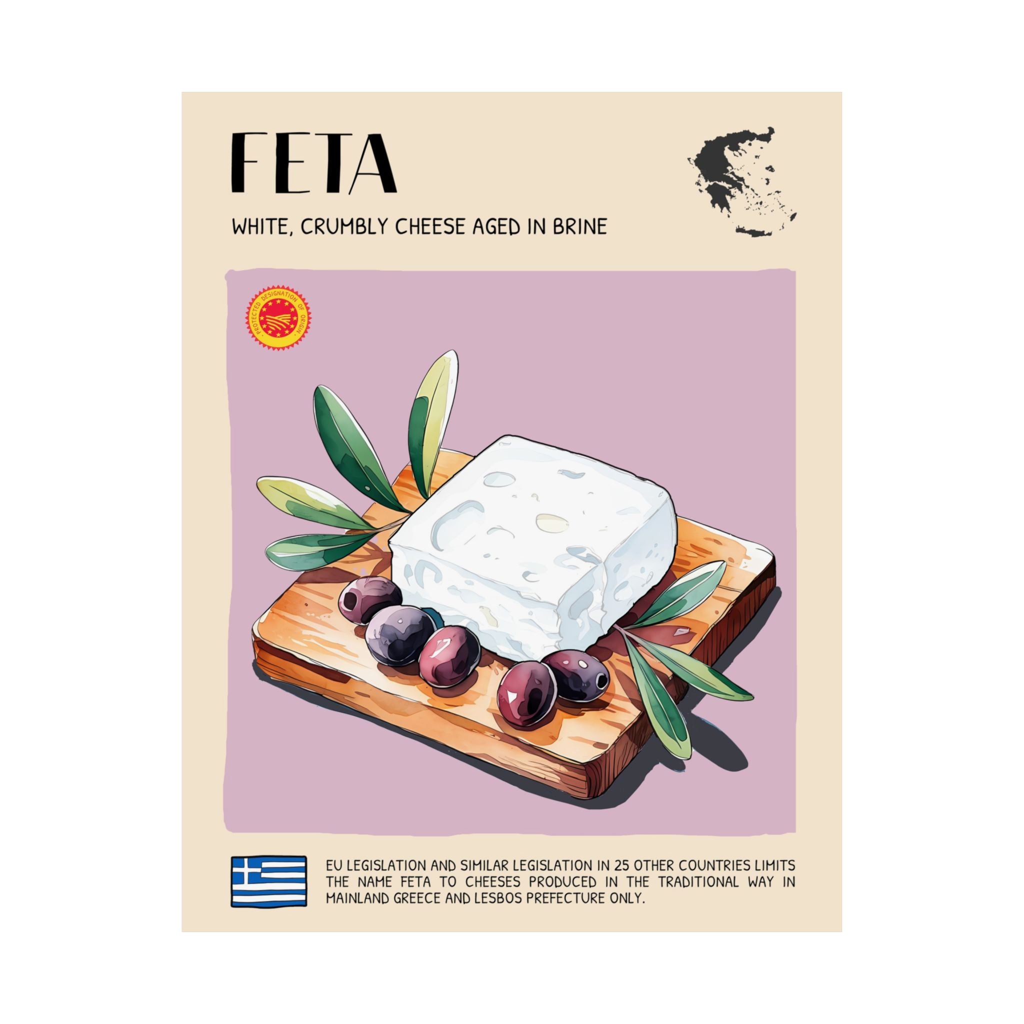 Feta Cheese Poster — Kitchen Art Vertical Matte Print