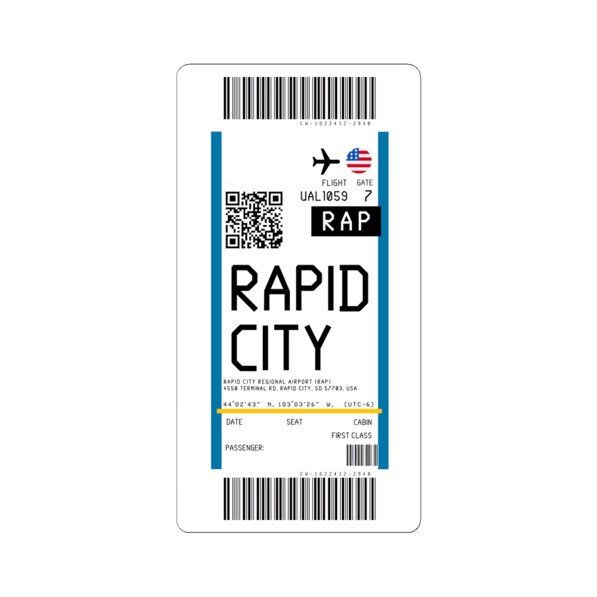 Rapid City Regional Airportt (RAP) Boarding Pass Sticker — Travel Luggage Decal