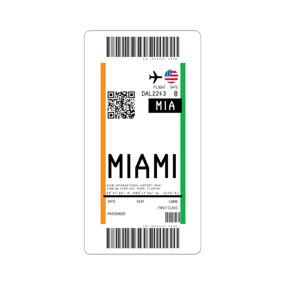 Miami International Airport (LAX) Boarding Pass Sticker — Travel Luggage Decal
