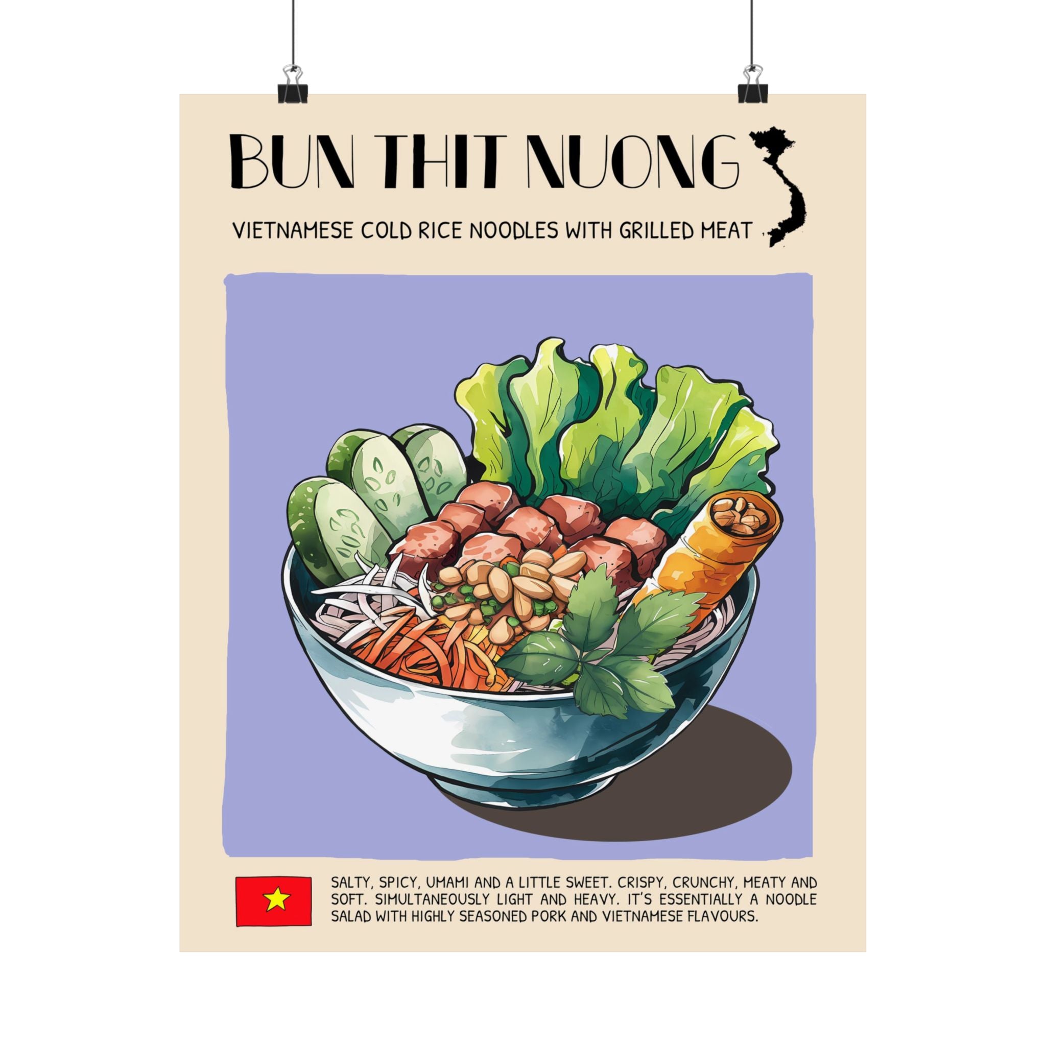 Bun Thit Nuong Matte Poster — Vietnamese Food Kitchen Art