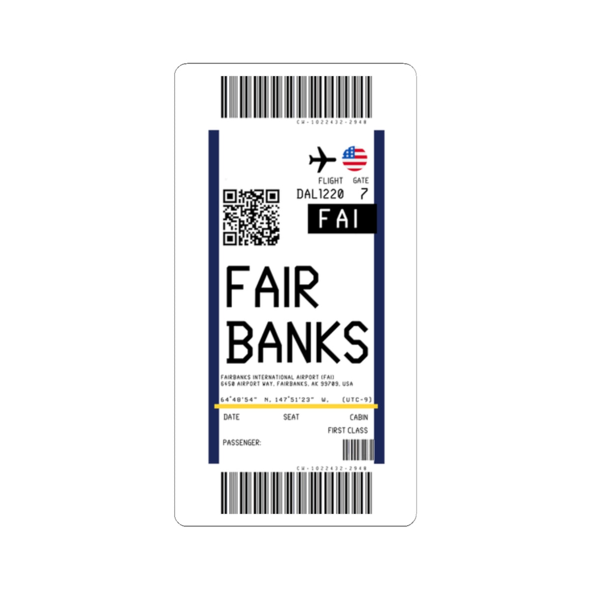 Fairbanks International Airport (FAI) Boarding Pass Sticker — Travel Luggage Decal