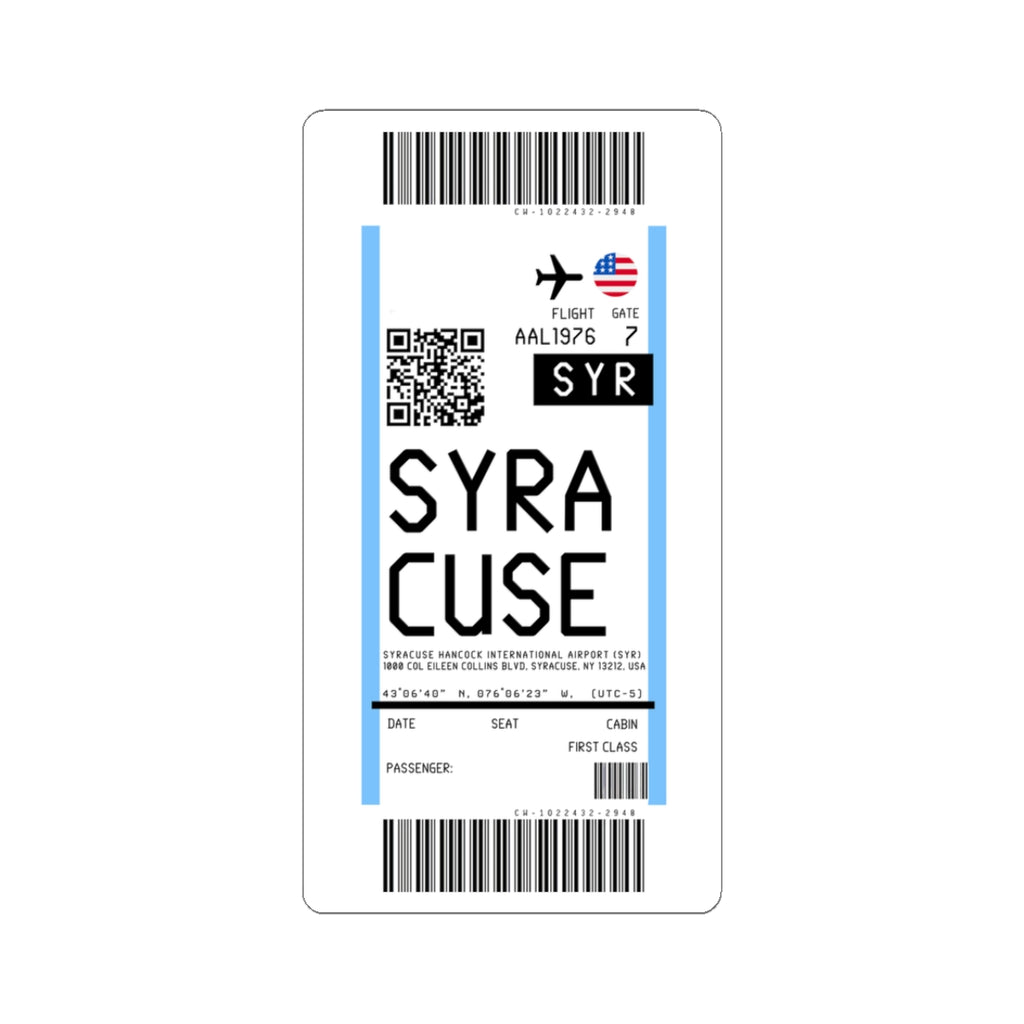 Syracuse Hancock International Airport (SYR) Boarding Pass Sticker — Travel Luggage Decal