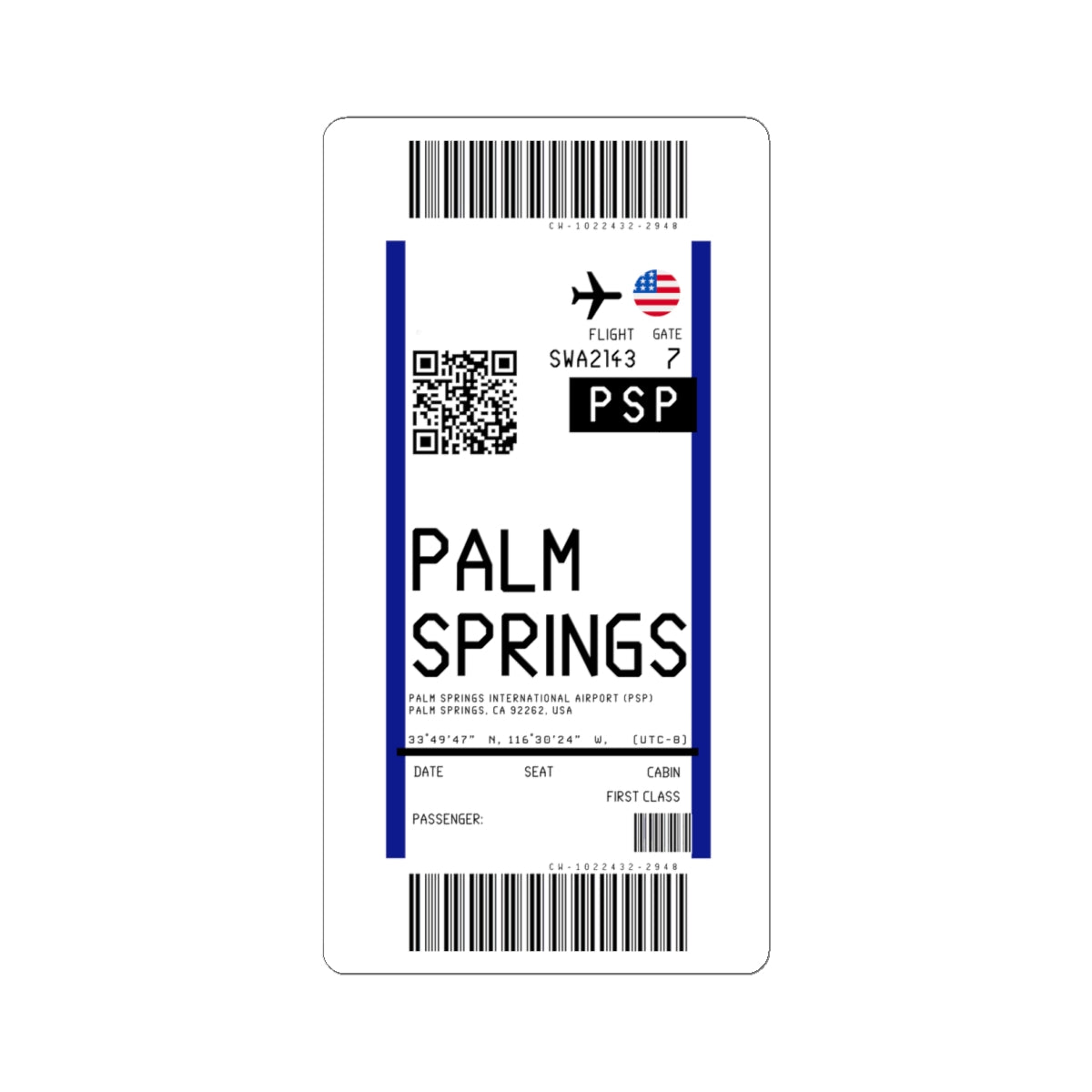 Palm Springs International Airport (PSP) Boarding Pass Sticker — Travel Luggage Decal