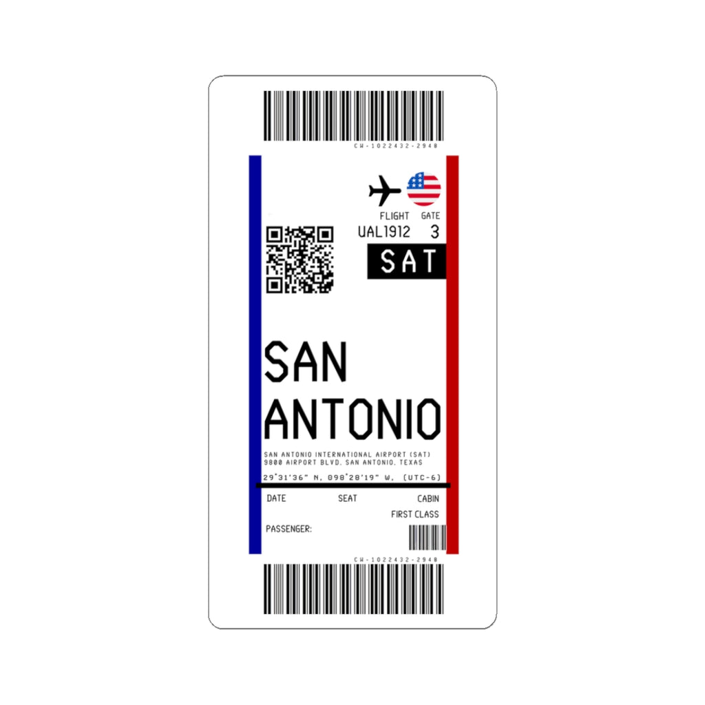 San Antonio International Airport (SAT) Boarding Pass Sticker — Travel Luggage Decal