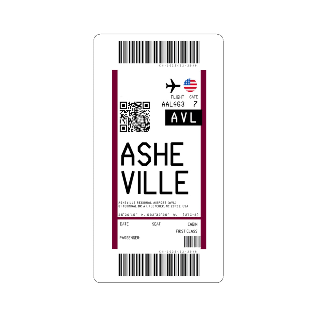 Asheville Regional Airport (AVL) Boarding Pass Sticker — Travel Luggage Decal