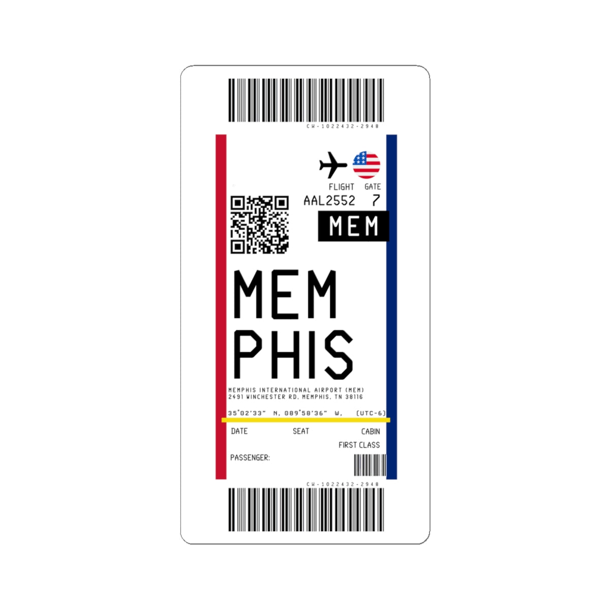 Memphis International Airport (MEM) Boarding Pass Sticker — Travel Luggage Decal