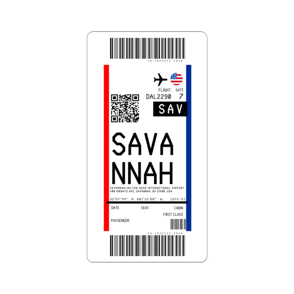 Savannah/Hilton Head International Airport (SAV) Boarding Pass Sticker — Travel Luggage Decal