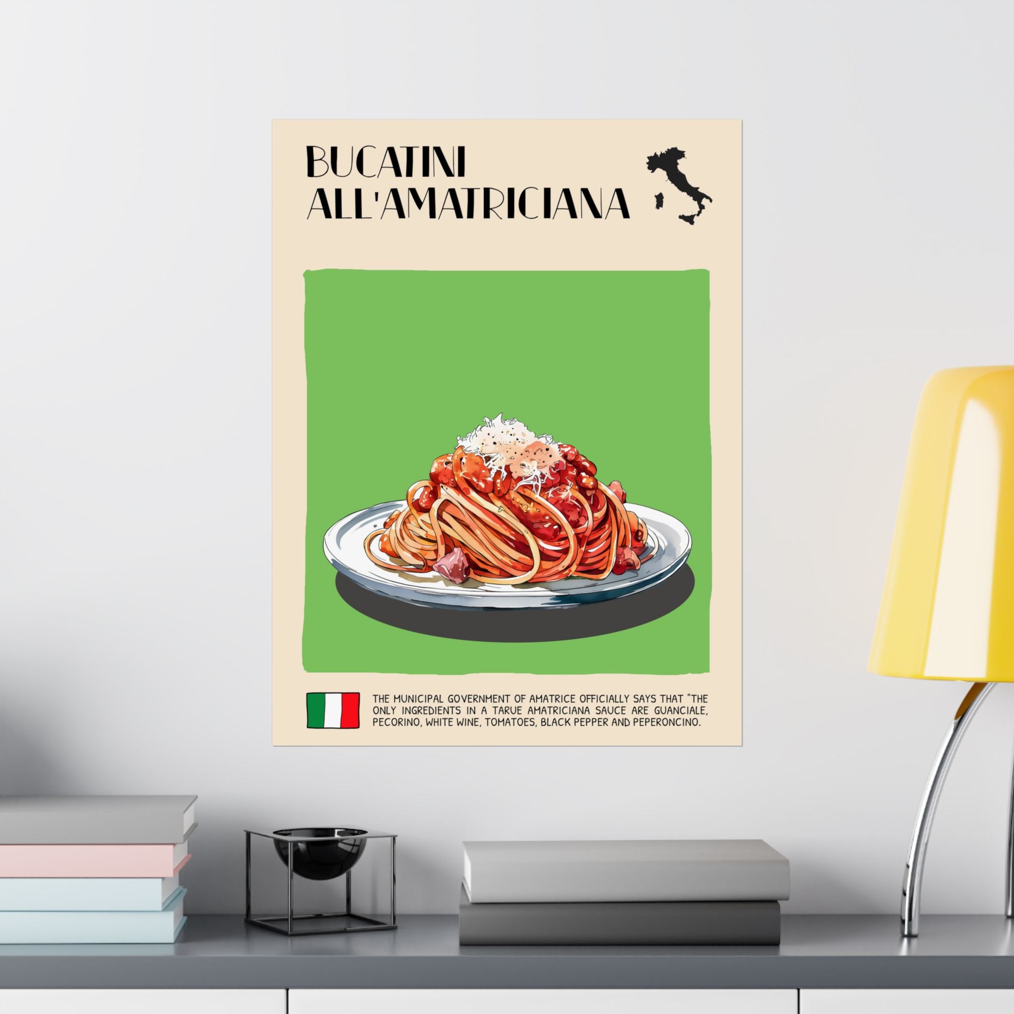Bucatini all'Amatriciana Poster —  Kitchen Art Vertical Matte Print