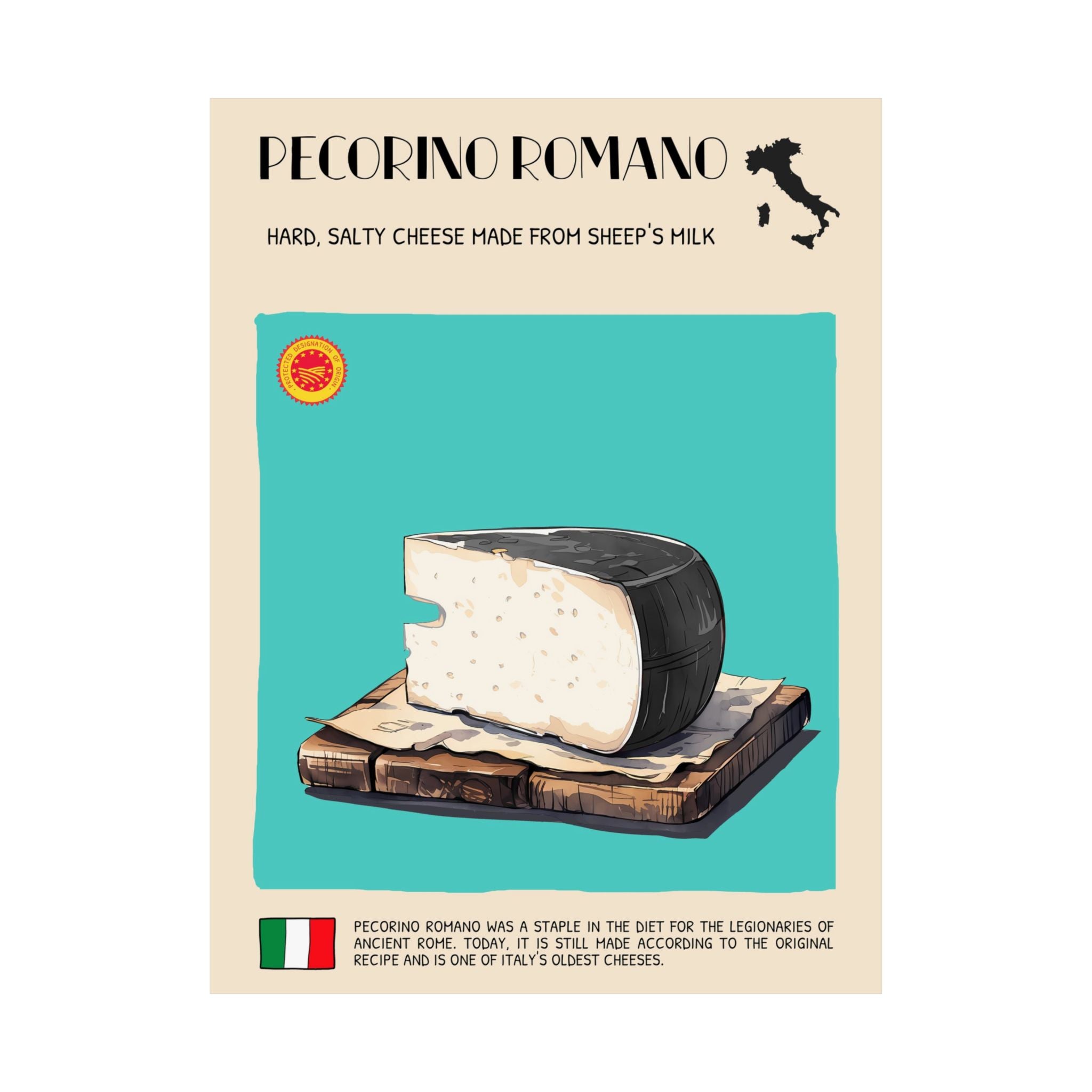 Pecorino Romano Cheese Poster — Kitchen Art Vertical Matte Print