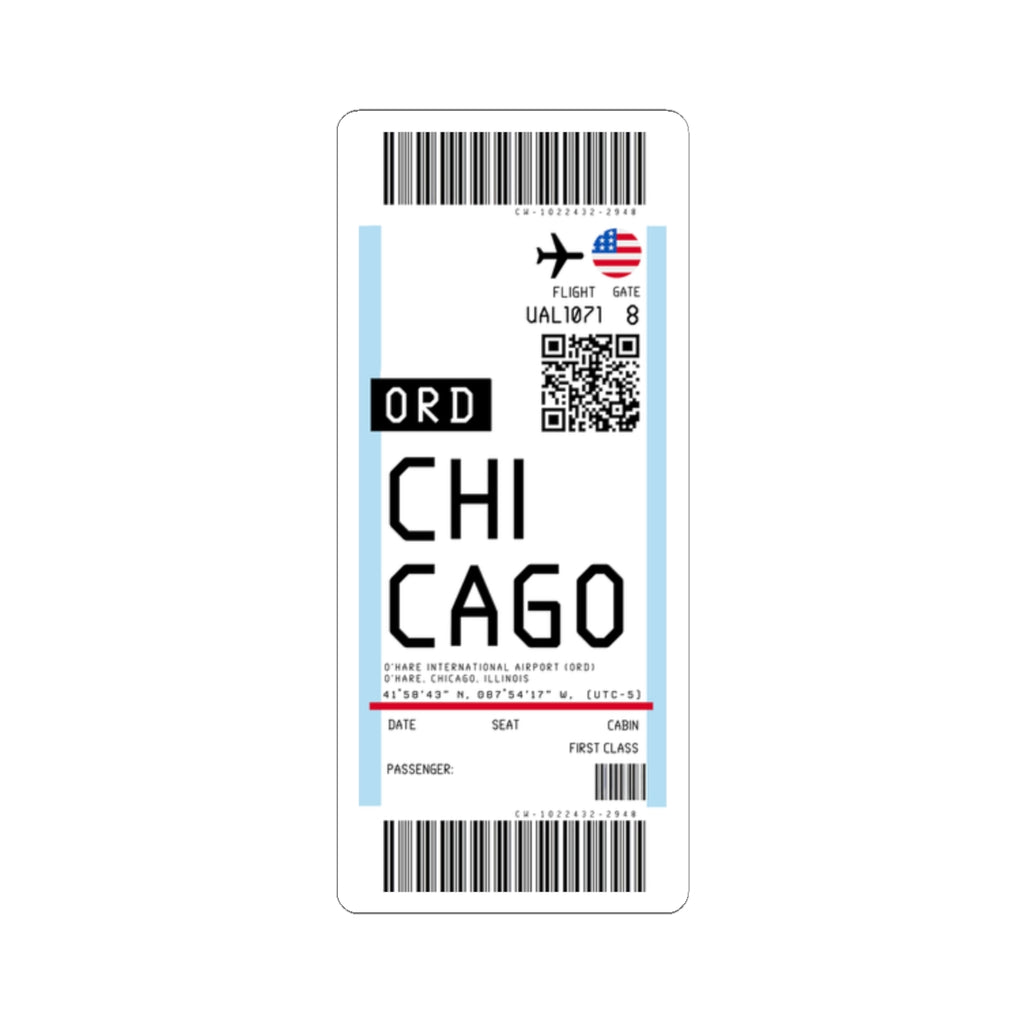 Chicago O'Hare International Airport (ORD) Boarding Pass Sticker — Travel Luggage Decal