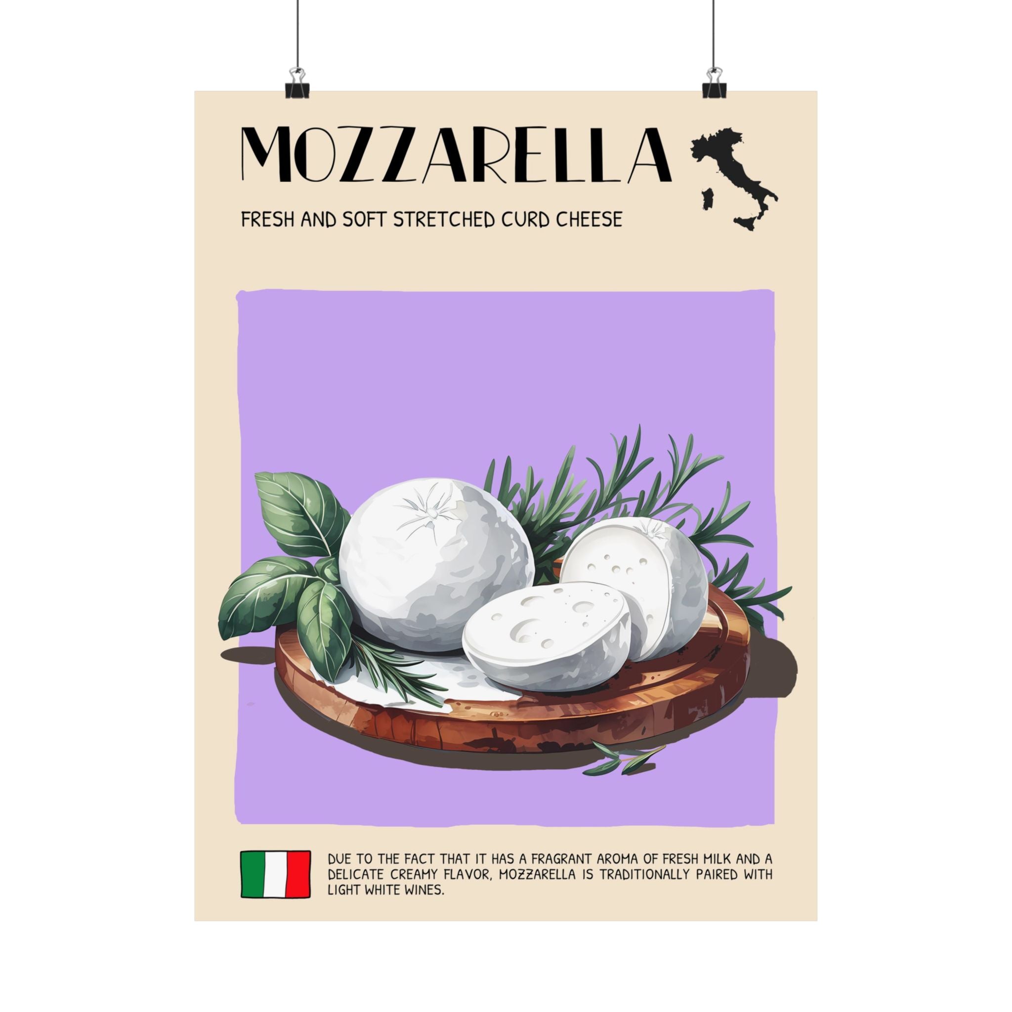 Mozzarella Cheese Poster — Kitchen Art Vertical Matte Print