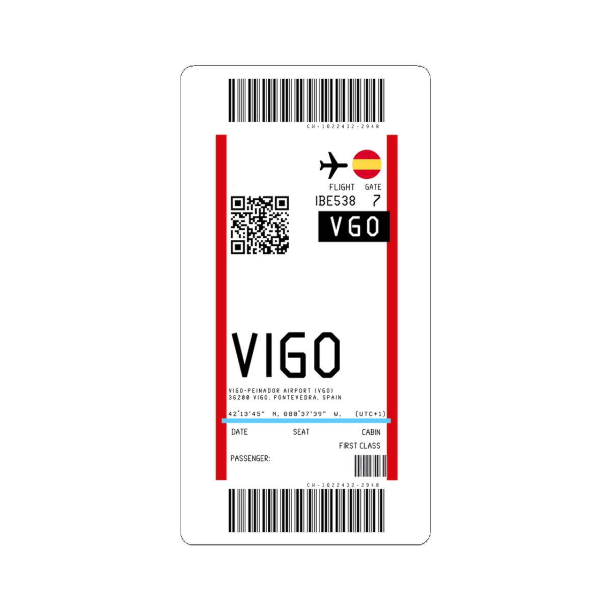 Vigo–Peinador Airport (VGO) Boarding Pass Sticker — Travel Luggage Decal