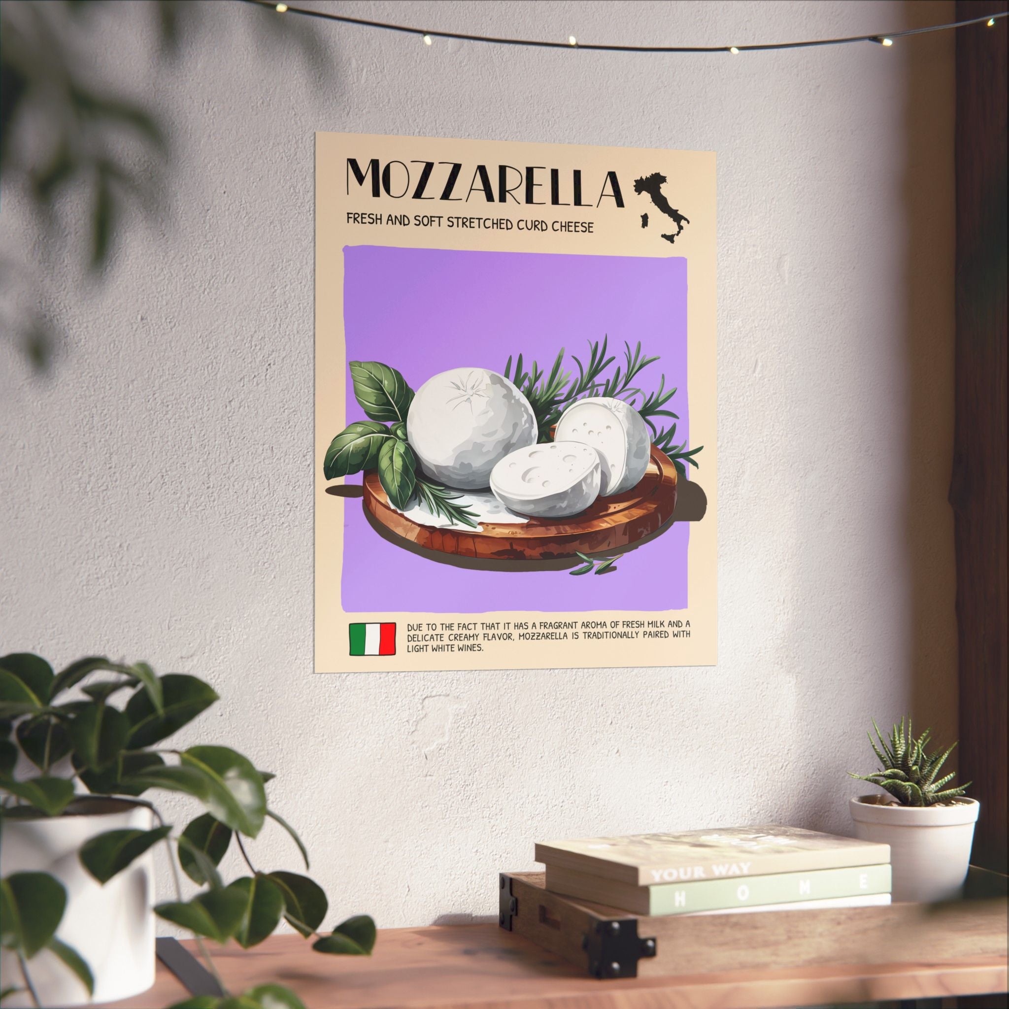 Mozzarella Cheese Poster — Kitchen Art Vertical Matte Print