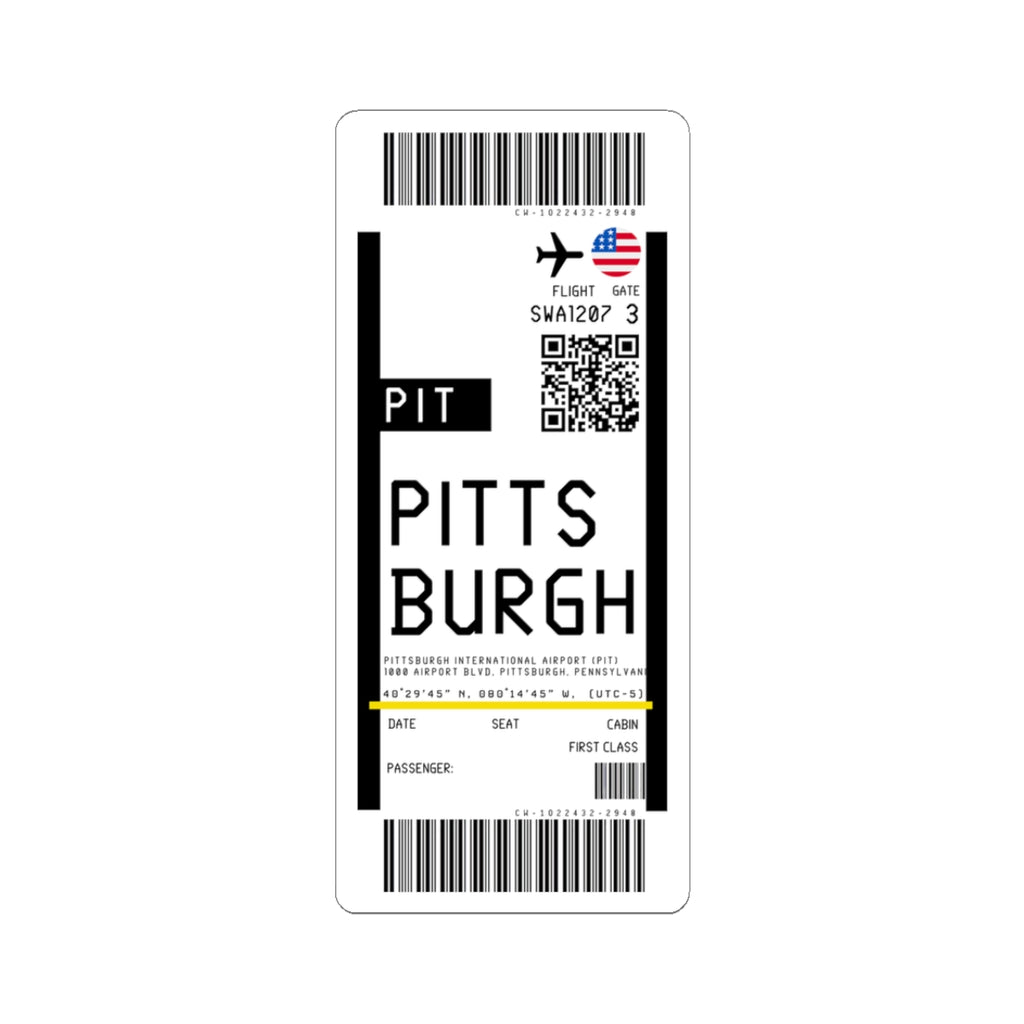 Pittsburgh International Airport (PIT) Boarding Pass Sticker — Travel Luggage Decal
