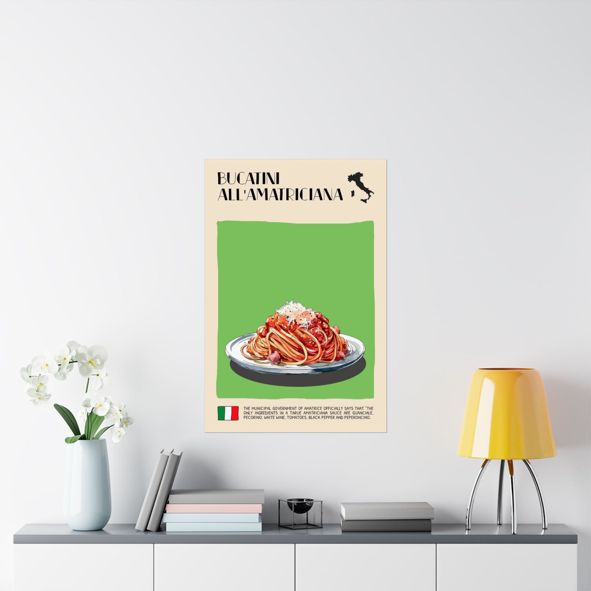 Bucatini all'Amatriciana Poster —  Kitchen Art Vertical Matte Print