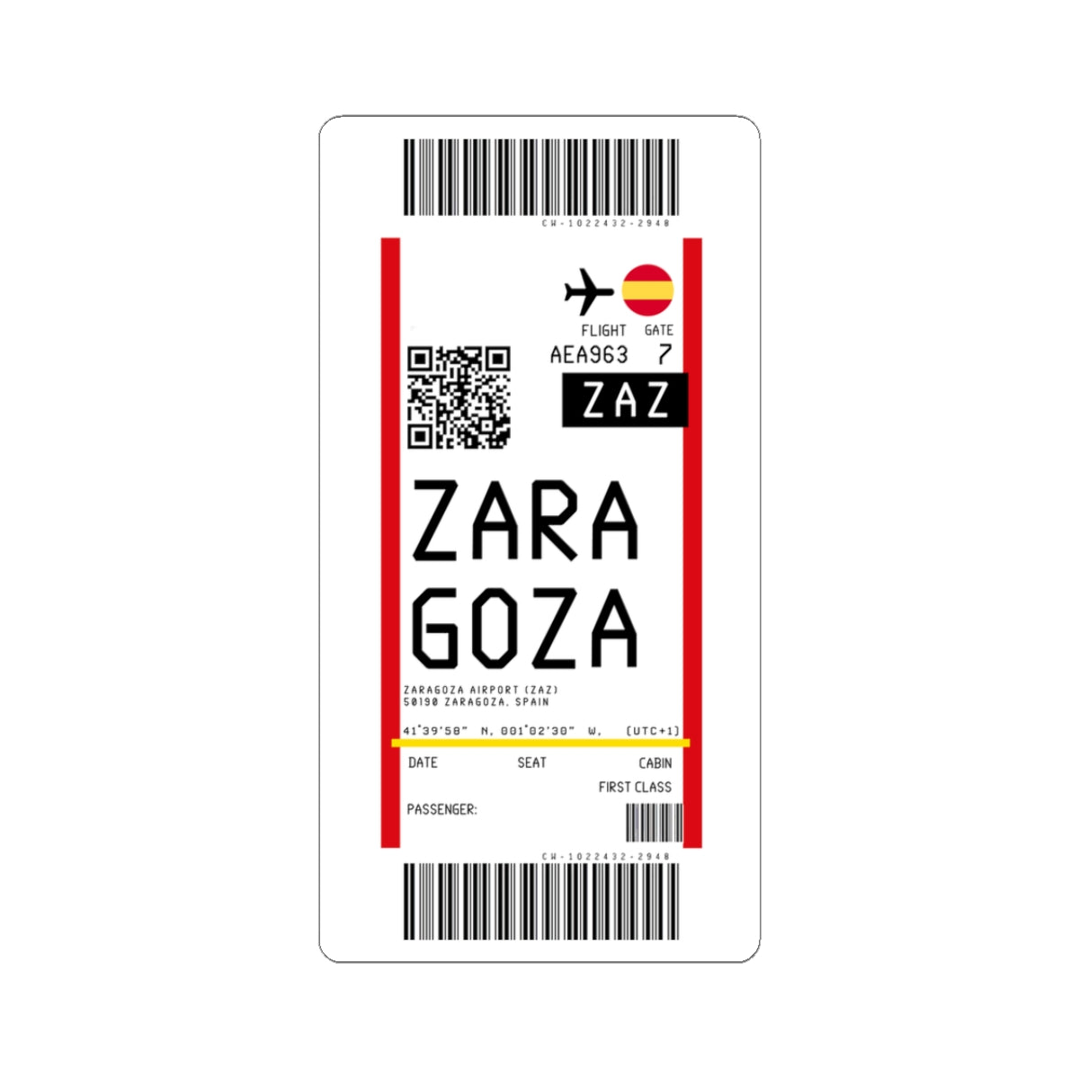 Zaragoza Airport (ZAZ) Boarding Pass Sticker — Travel Luggage Decal