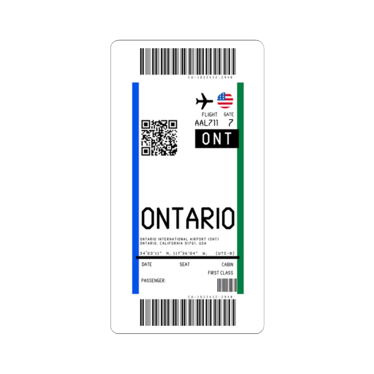 Ontario International Airport (ONT) Boarding Pass Sticker — Travel Luggage Decal