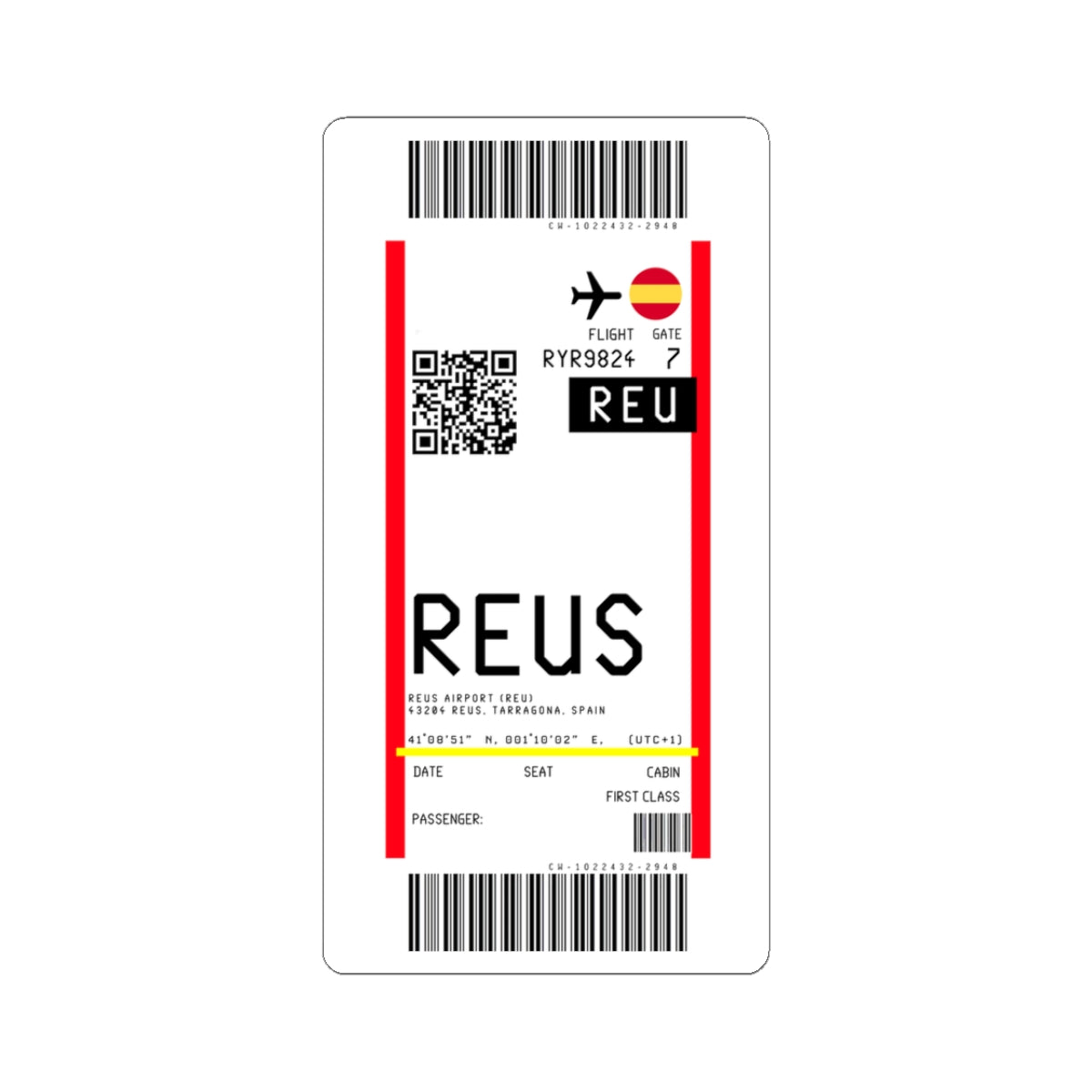 Reus Airport (REU) Boarding Pass Sticker — Travel Luggage Decal