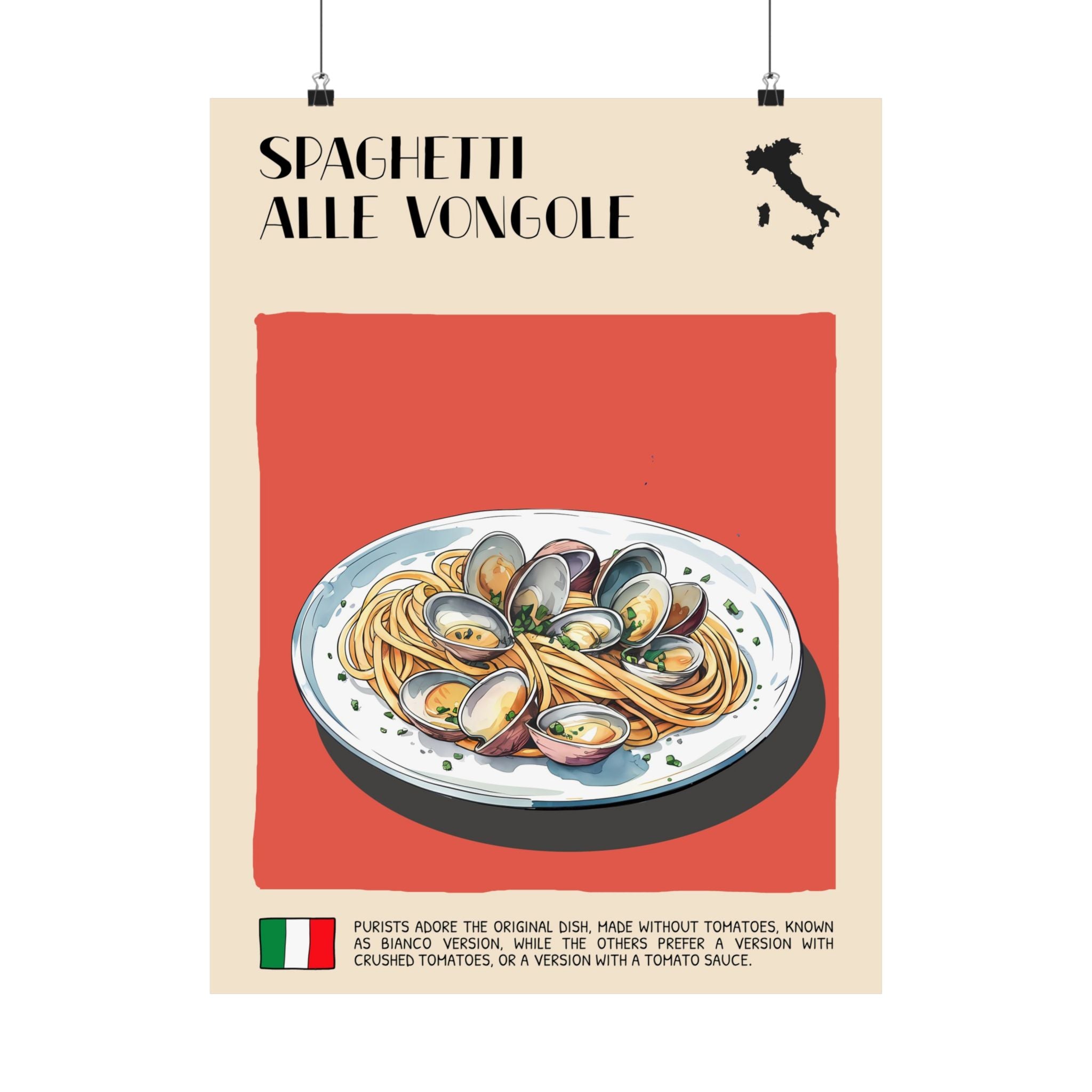 Spaghetti Alle Vongole Poster —  Kitchen Art Vertical Matte Print