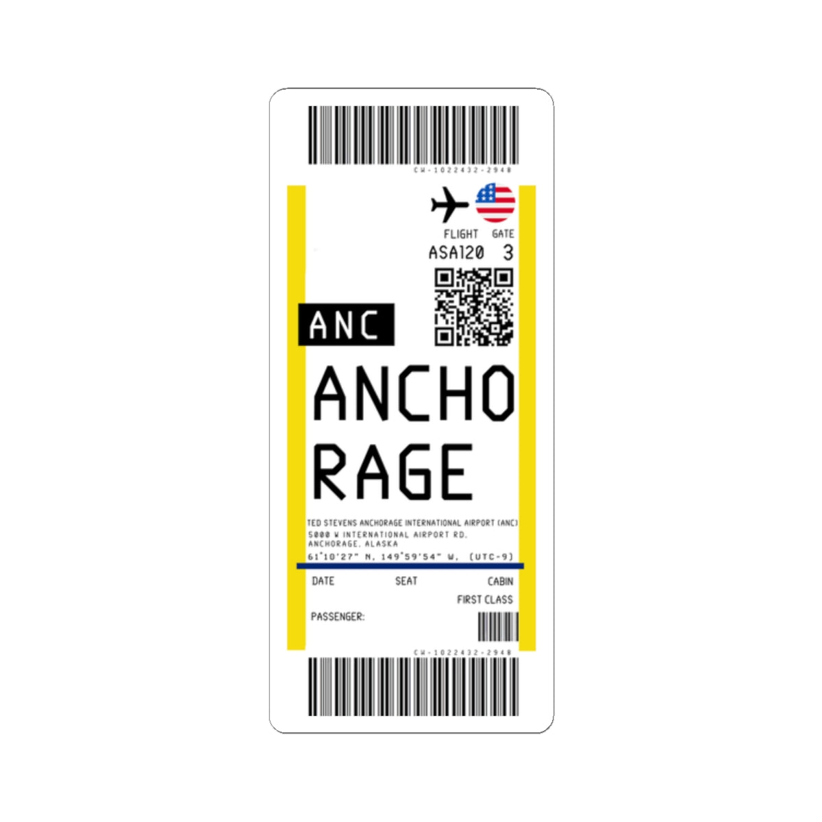 Ted Stevens Anchorage International Airport (ANC) Boarding Pass Sticker — Travel Luggage Decal