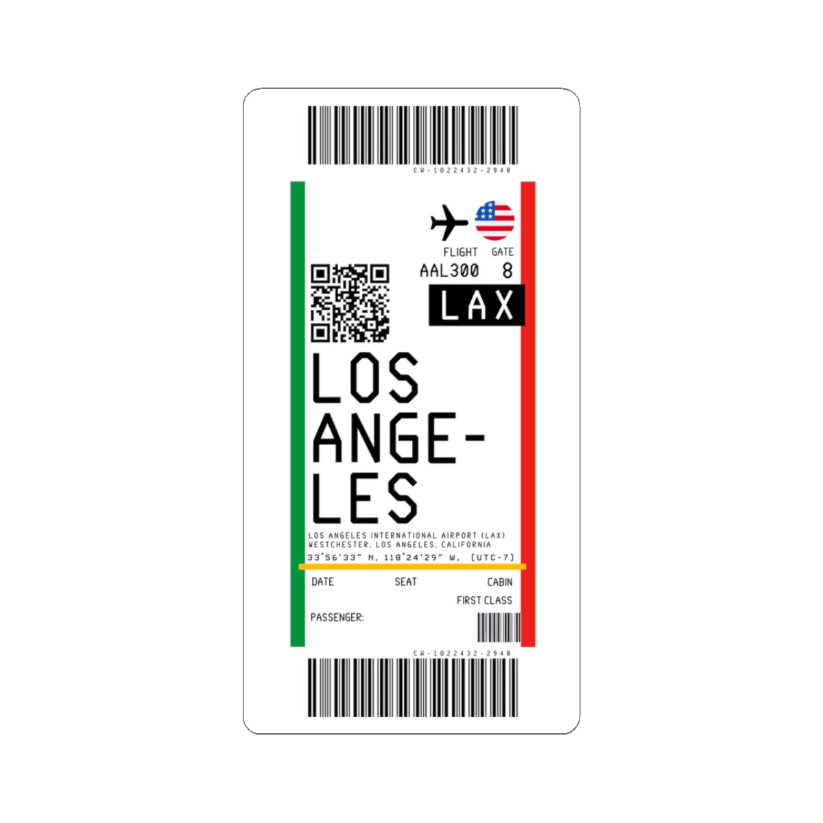 Los Angeles International Airport (LAX) Boarding Pass Sticker — Travel Luggage Decal