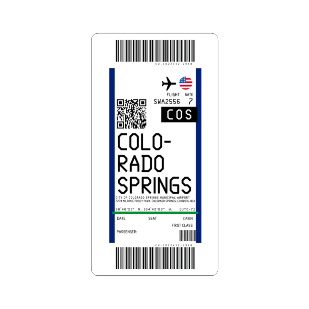 City of Colorado Springs Municipal Airport (COS) Boarding Pass Sticker — Travel Luggage Decal