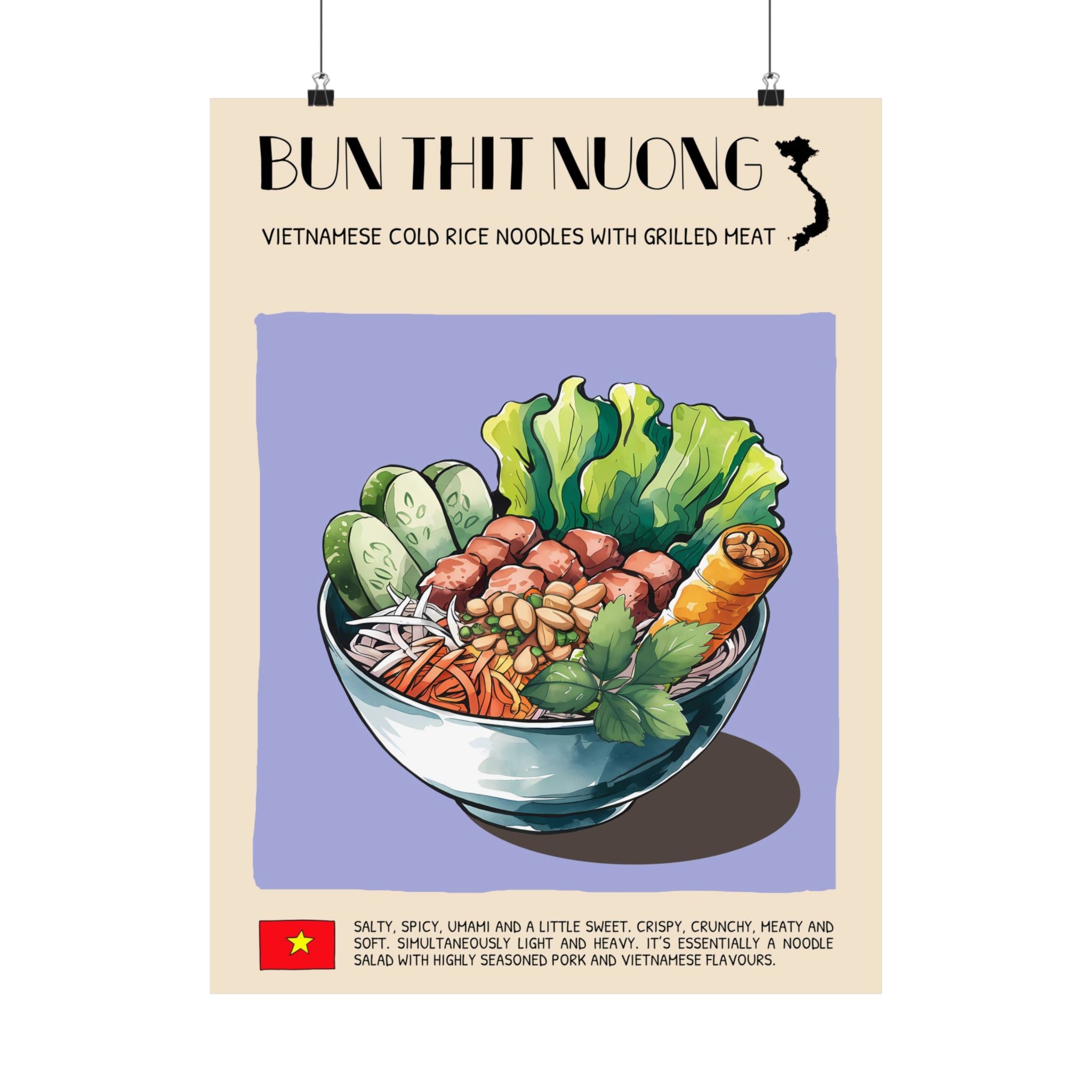 Bun Thit Nuong Matte Poster — Vietnamese Food Kitchen Art