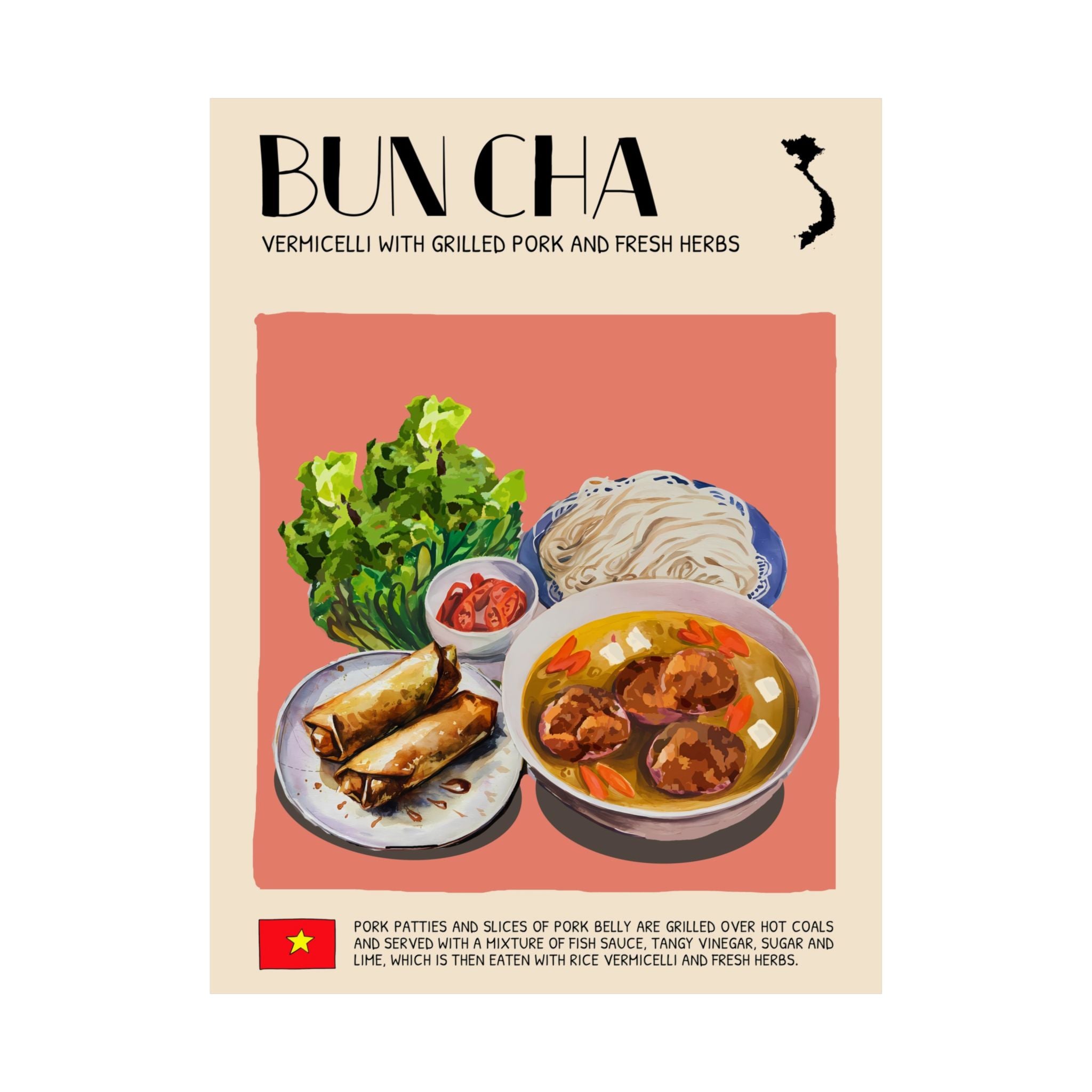 Bun Cha Matte Poster — Vietnamese Food Kitchen Art