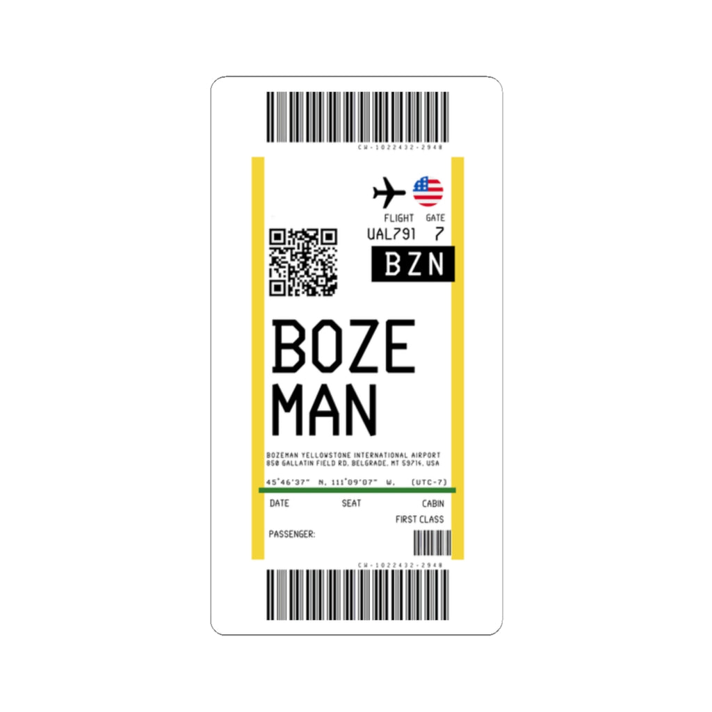 Bozeman Yellowstone International Airport (BZN) Boarding Pass Sticker — Travel Luggage Decal
