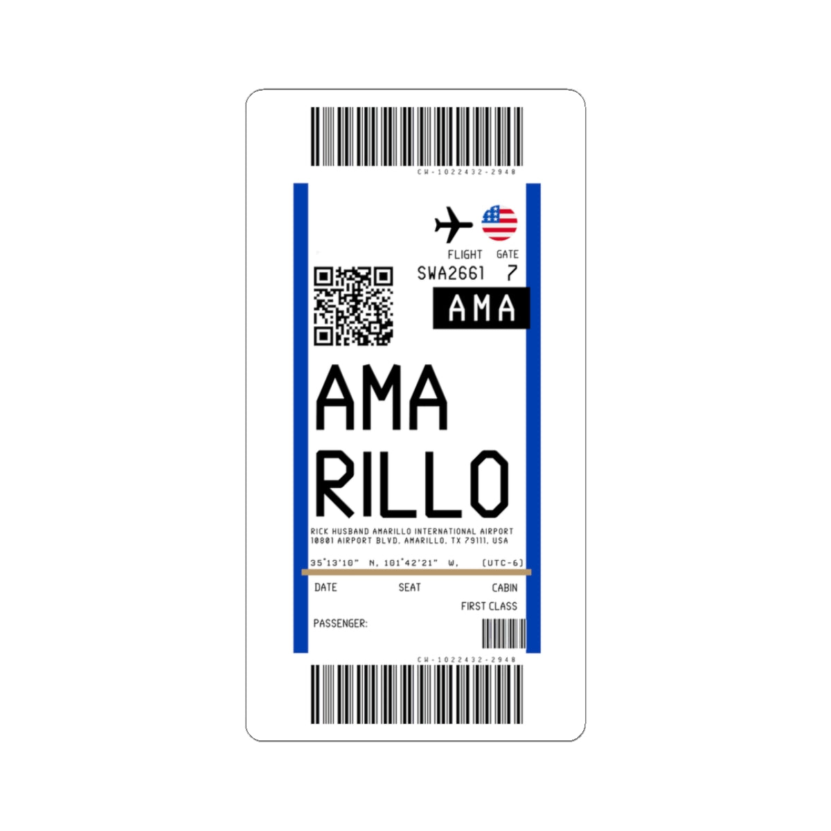 Rick Husband Amarillo International Airport (AMA) Boarding Pass Sticker — Travel Luggage Decal